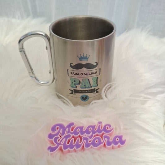 Caneca em Inox com Alça Mosquetão - Personalizada com Nome e Imagem (300ml)