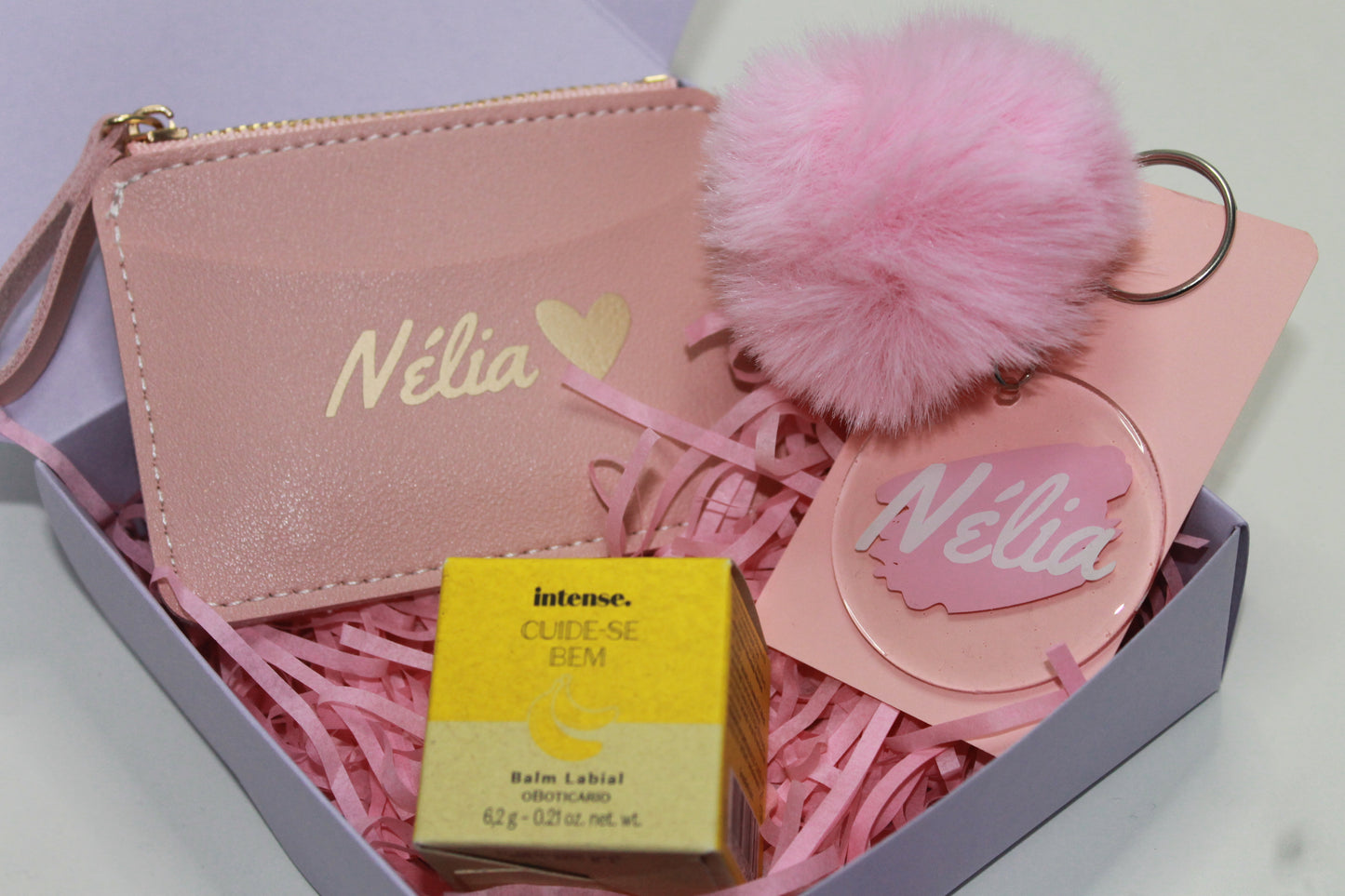 Caixa de Oferta Personalizada com Nome | Carteira + Porta-Chaves Acrílico