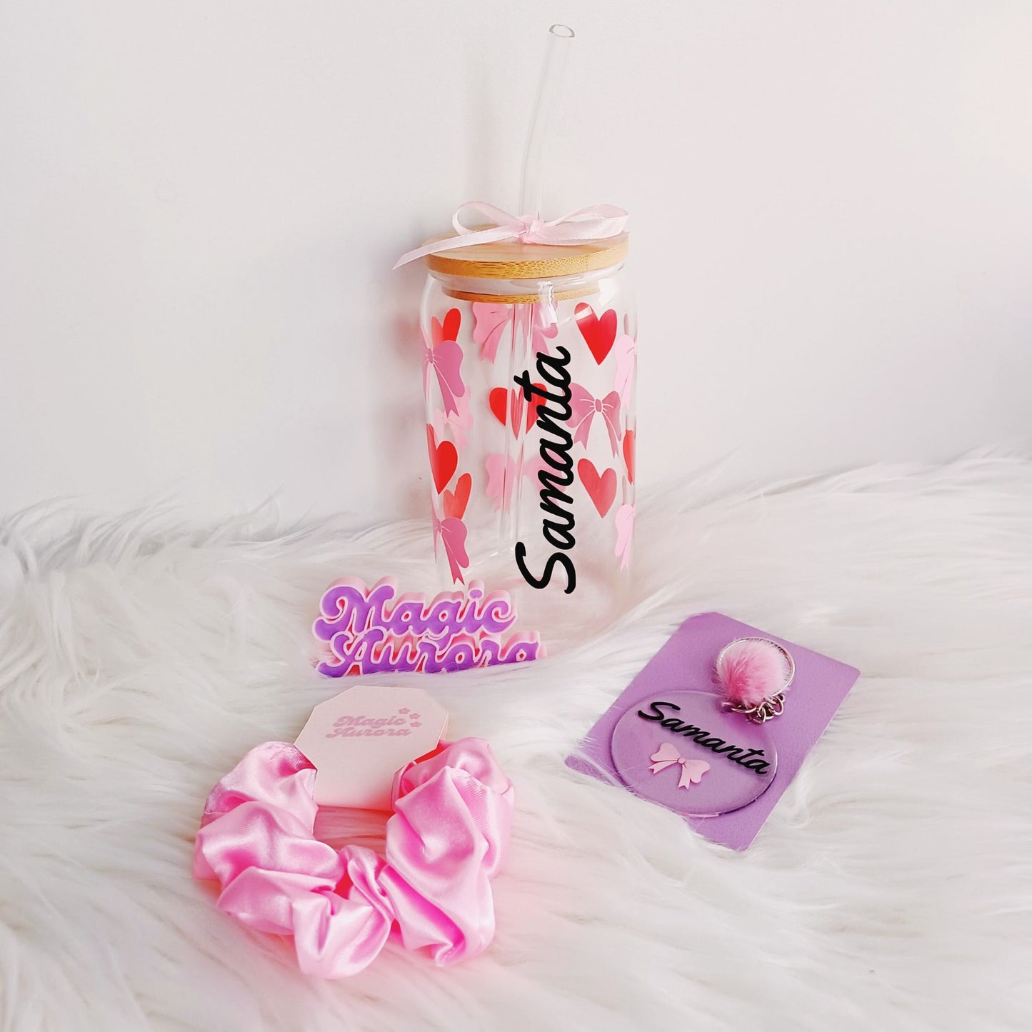 Bundle Personalizado com Copo, Porta-chaves e Scrunchie – Presente Feminino Único