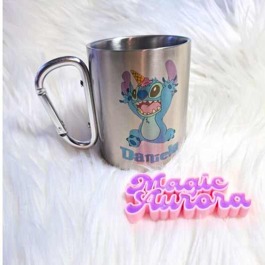 Caneca em Inox com Alça Mosquetão - Personalizada com Nome e Imagem (300ml)