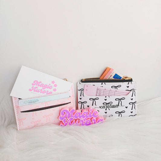 Carteira personalizada com padrão de laços – rosa ou preto