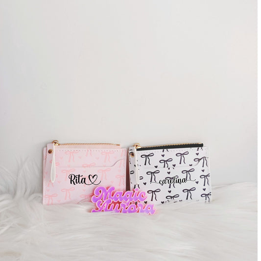 Carteira personalizada com padrão de laços – rosa ou preto